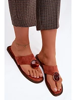 Dámské ploché žabky s ozdobou Eko semiš oranžové Selvessa