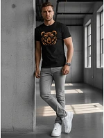 Pánske bavlnené tričko s potlačou medveďa čierne FashionStreet NX043R