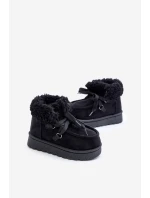 Śniegowce Botki Dziecięce Ocieplane Futerkiem Czarne Adelane