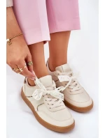 Niskie Sneakersy Damskie Z Koronką Panterka Beżowe Zielle