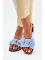 Klapki Damskie Na Korkowej Podeszwie Kokardką Niebieskie Seressa