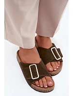 Kožené semišové dámské pantofle s přezkou tmavě zelené Beryl