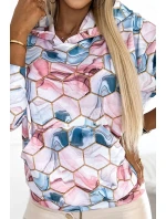 390-3 Klokanka s kapucňou - zlaté šesťuholníky a ružový a modrý mramor