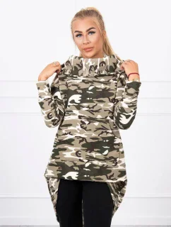 Mikina s dlhým chrbtom moro khaki+ecru