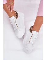 Buty Sportowe Damskie Na Platformie Z Eko Skóry Panterka Białe Velionna