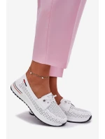 Skórzane Półbuty Damskie Na Platformie Białe Violeth