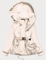 Krátka béžová dámska bunda s opaskom (AG3-03)