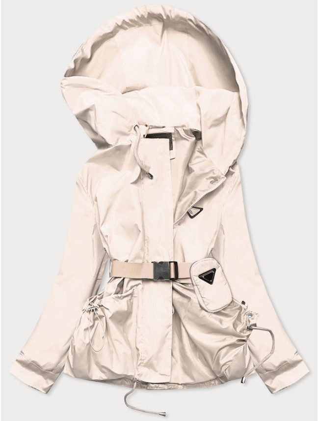 Krátka béžová dámska bunda s opaskom (AG3-03)