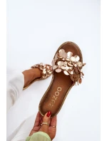 Zazoo 40381 Damskie Skórzane Klapki Na Płaskim Obcasie Złote