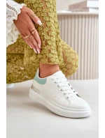 Niskie Trampki Damskie Na Platformie Z Eko Skóry Biało-Zielone Nevelena