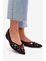 Baleriny Damskie Zdobione Kryształkami Czarne Valena