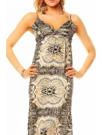 Letné dámske šaty s elegantným potlačou dlhé čierno-ecru - Farebná / S - SWEEWE