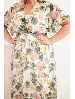 Dámske plus size šaty s kvetinovým vzorom a khaki kravatou