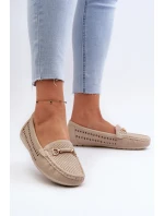 Mokasyny Damskie Ażurowe Z Ozdobą Beżowe Kaydance