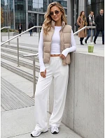 Dámska zateplená vesta bez kapucne, tmavo béžová, FashionStreet TY5727