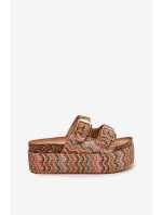 Klapki Damskie Na Masywnej Platformie Z Plecionką I Klamrami Multikolor Eradriana