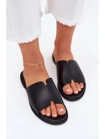 Klapki Damskie Z Eko Skóry Na Płaskim Obcasie Czarne Kalimira