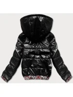 Krátka čierna dámska bunda s ozdobným lemovaním (B8030-1)