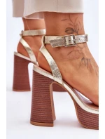 Skórzane Sandały Na Masywnej Platformie Złote Marina