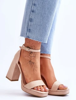 Modne Zamszowe Sandałki Na Kwadratowym Obcasie Beżowe Merila