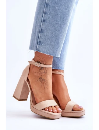 Modne Zamszowe Sandałki Na Kwadratowym Obcasie Beżowe Merila