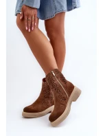 Zazoo Dámske semišové čižmy na plochom podpätku, ažurové, hnedé Zazoo Dámske semišové čižmy na plochom podpätku, ažurové, hnedé