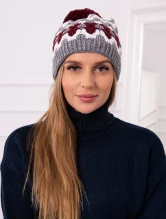 Dámska čiapka Laila K283 tmavo šedá+biela+bordeaux