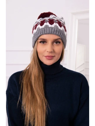 Dámska čiapka Laila K283 tmavo šedá+biela+bordeaux Dámska čiapka Laila K283 tmavo šedá+biela+bordeaux
