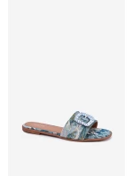 Płaskie Klapki Damskie Z Ozdobną Klamrą Niebieskie Clariola