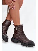 Skórzane Botki Damskie Z Efektem Marszczenia I Klamrą Artiker 57C1007 Czekoladowe