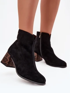 Skórzane Zamszowe Botki Damskie Na Słupku Maciejka K7202-01 Czarne