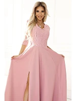 Dámske dlhé čipkované šaty 309-13 AMBER powder pink - Numoco Dámske dlhé čipkované šaty 309-13 AMBER powder pink - Numoco