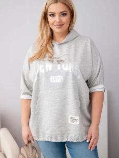 Dámska mikina s kapucňou a klokaním vreckom v sivej melanžovej farbe