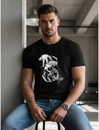 Pánske tričko s potlačou čierne FashionStreet NX049R