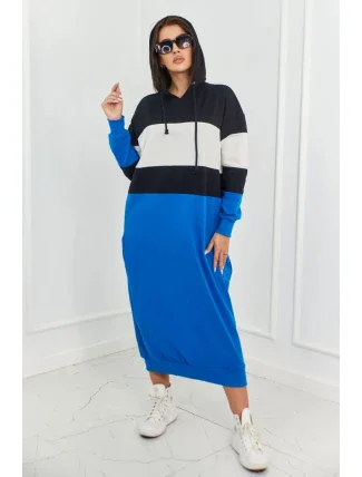 Trikolórne šaty s kapucňou Čierna + ecru + nevädza Trikolórne šaty s kapucňou Čierna + ecru + nevädza