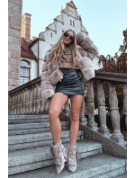 Dámské kotníkové boty na jehlovém podpatku s třásněmi a zlatými přezkami béžové Evelisse