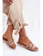 Dámské ploché pantofle s pásky tmavě béžové Pavelle