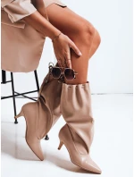 Dámske čižmy s pokrčeným zvrškom béžové FashionStreet ZY1137