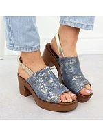 Dámske sandále na podpätku denim gold M.Daszynski MR23126-7 Dámske sandále na podpätku denim gold M.Daszynski MR23126-7