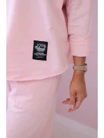 Bavlnená mikina nohavice set púdrovo ružová