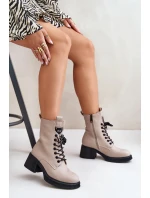 Ocieplane Botki Damskie Ze Skóry Naturalnej Vinceza 66671 Beżowe