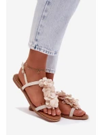 Dámské ploché sandály s ozdobnými květinami Jasnobeżowe Noemia