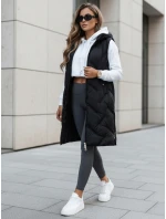 Dámska dlhá prešívaná vesta s kapucňou čierna FashionStreet TY5096 Dámska dlhá prešívaná vesta s kapucňou čierna FashionStreet TY5096