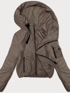 Tmavobéžová dámska krátka bunda s kapucňou S'West (B8246-12)