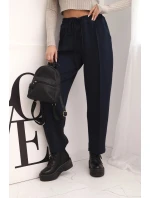 Elegantné nohavice s vysokým pásom a viazaním v páse modré