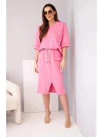 Dámsky maslový set s blúzkou a midi sukňou ružovej farby