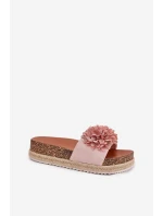 Klapki Damskie Na Platformie Z Ozdobnymi Kwiatkami Różowe Tessara