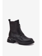 Botki Damskie Z Naturalnej Skóry Na Niskim Obcasie Czarne Karisse