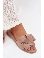 Dámské ploché pantofle s ozdobnými květy Béžové Elzoria
