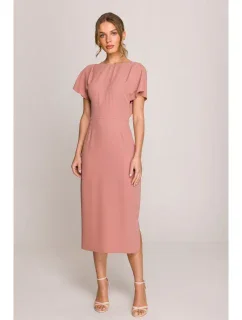 S398 Šaty v tvare ceruzky s bočným rozparkom - ružové